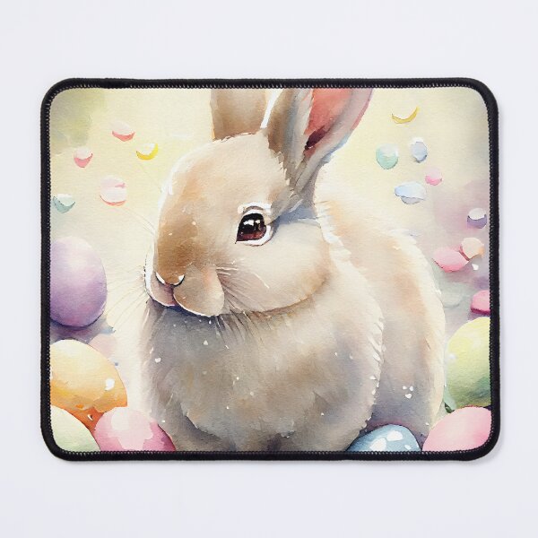 Item preview, Cute Fluffy Easter Bunny with Pastel Painted Easter Eggs Watercolor designed and sold by CGSGraphics.
