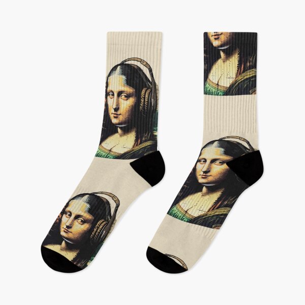 Aperçu de l'œuvre Mona Lisa portant des écouteurs créée et vendue par Fragpop.