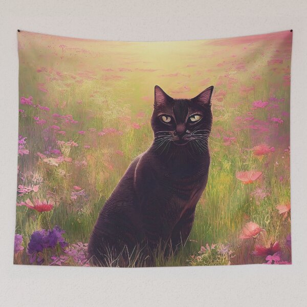 Item preview, Cute black cat in a field of flowers designed and sold by Nicolas-T.