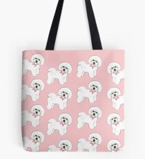 Bichon Frise dog, pink dog bows, christmas gift for her, girls gift, bichon frise tote bag, , Tote Bag
