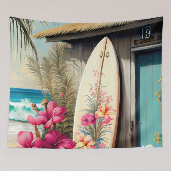 Item preview, Beach Home with Surfboard and Hibiscus Flowers designed and sold by Fitbys.