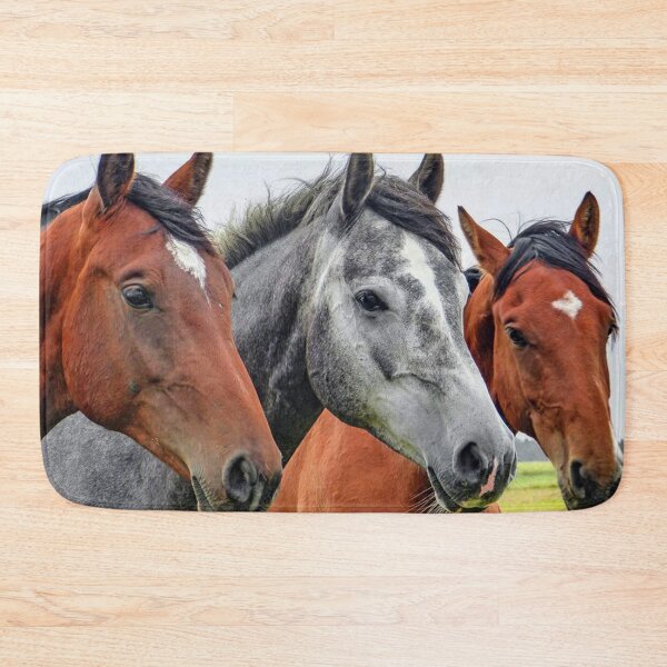 Item preview, Three horses, a grey between two bays, standing in a field. designed and sold by claireseyeview.