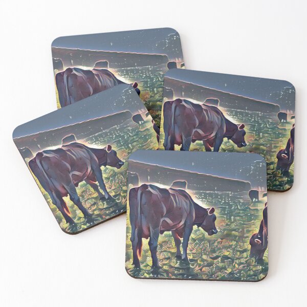 Item preview, Cows on the farm grazing at night designed and sold by FarmsteadAcers.