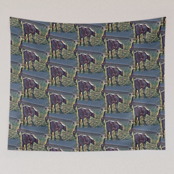 Item preview, Cows on the farm grazing at night designed and sold by FarmsteadAcers.