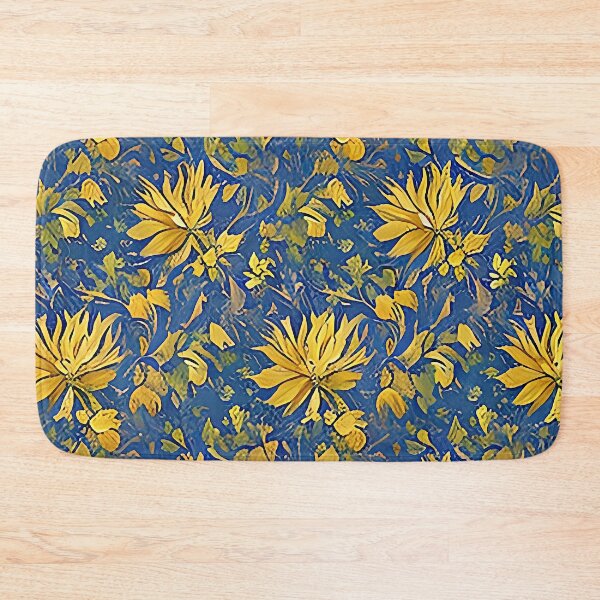 Item preview, Yellow Flowers and Fall Leaves Pattern against a Blue Purple Background designed and sold by sunflowerlight.