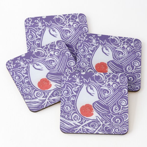 Item preview, The Robin Sings in Winter - Purple Lino Cut Print designed and sold by LymphomaLass.