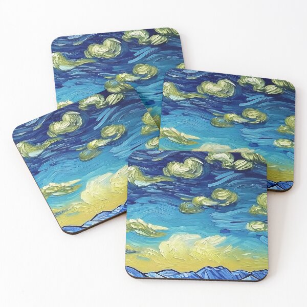 Item preview, Van Gogh Style Thick Brush Early Evening Sky Over the Mountains Painting designed and sold by sunflowerlight.