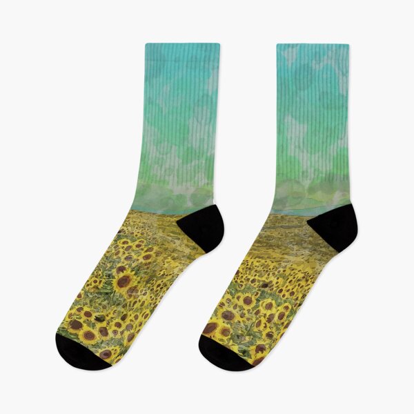 Item preview, Sunflower field on an unknown planet, watercolor style, cute yellow flower field designed and sold by Collagedream.
