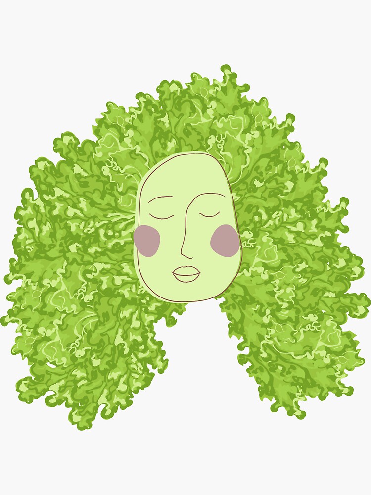 "Greens Goddess Face Curly Lettuce Hair " Sticker for Sale by MissHoneyPot Redbubble