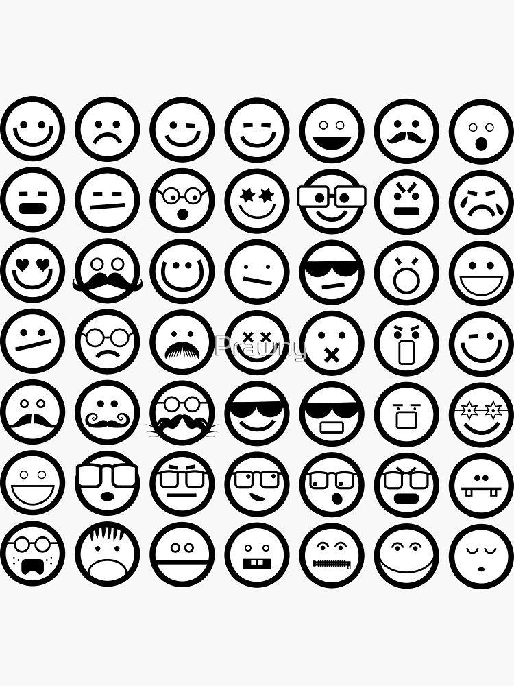 "Black and White Emoji Emoticons" Sticker by Prawny Redbubble