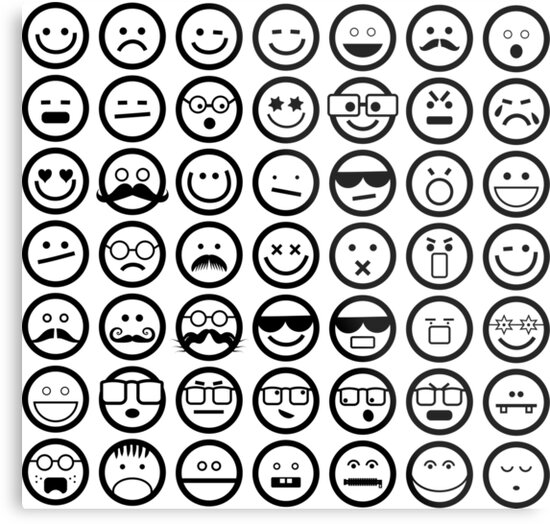 Lienzos metálicos «Emoticones de Emoji blanco y negro» de Prawny