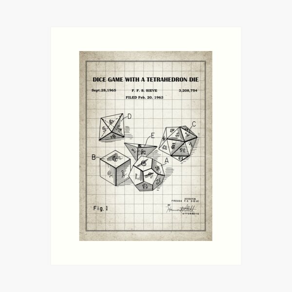 Item preview,  Role Playing Dice Patent Prints 1963, antique, blueprint drawing designed and sold by ismdesigner.