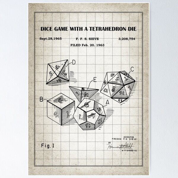 Item preview,  Role Playing Dice Patent Prints 1963, antique, blueprint drawing designed and sold by ismdesigner.