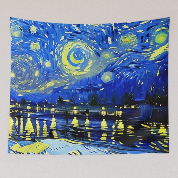 Item preview, Van Gogh Style Painting Starry Night on the River designed and sold by sunflowerlight.