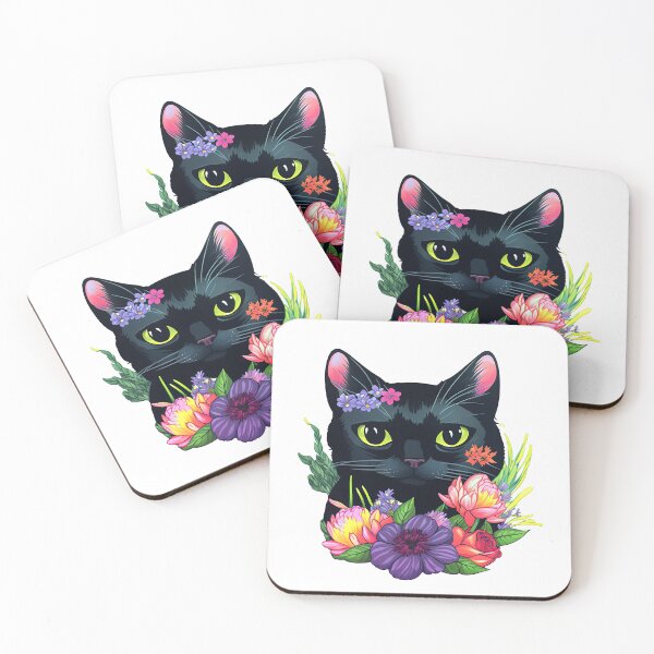 Item preview, black cat and flowers designed and sold by sweetanndspooky.