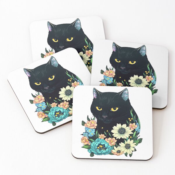 Item preview, black cat and flowers designed and sold by sweetanndspooky.