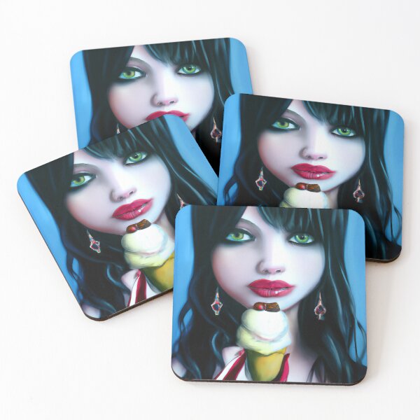 Item preview, Gothic girl Wednesday red lips green eyes ice cream designed and sold by AnnikaSpika.