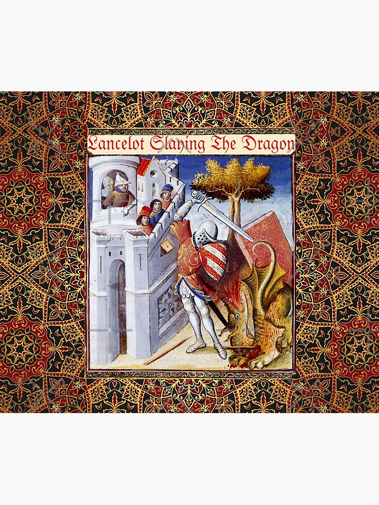 LANCELOT OF THE LAKE SLAYING THE DRAGON Arthurian Legend Medieval
