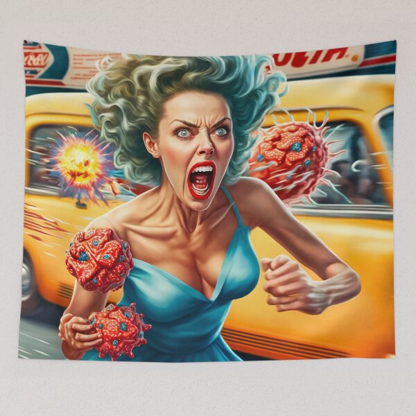 Item preview, A Pinup model being attacked by Amoeba designed and sold by Gallery of Weirdness.