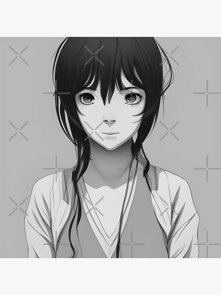 Drawing of a crying anime girl with black hair