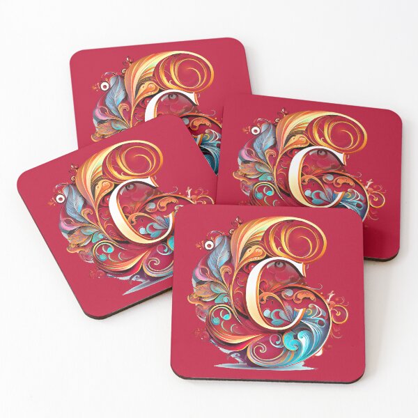Item preview, Art Font Letter C: Art Nouveau Style, Unique and Colorful, Red Background designed and sold by factory88.