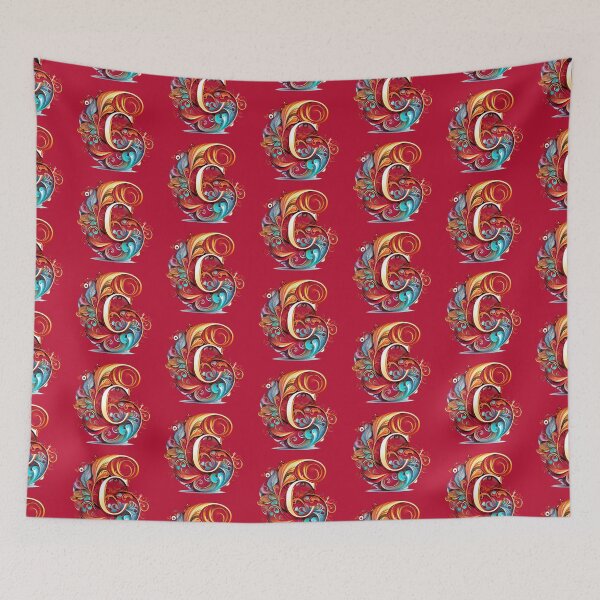 Item preview, Art Font Letter C: Art Nouveau Style, Unique and Colorful, Red Background designed and sold by factory88.