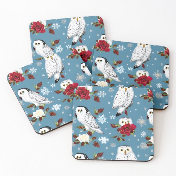 Artikelvorschau, Schneeeulen und Rosen entworfen und verkauft von Poetic Patterns Studio.