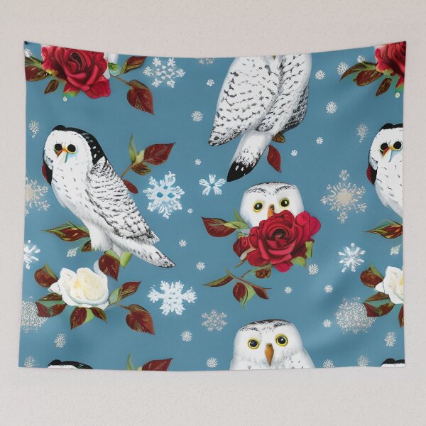 Artikelvorschau, Schneeeulen und Rosen entworfen und verkauft von Poetic Patterns Studio.