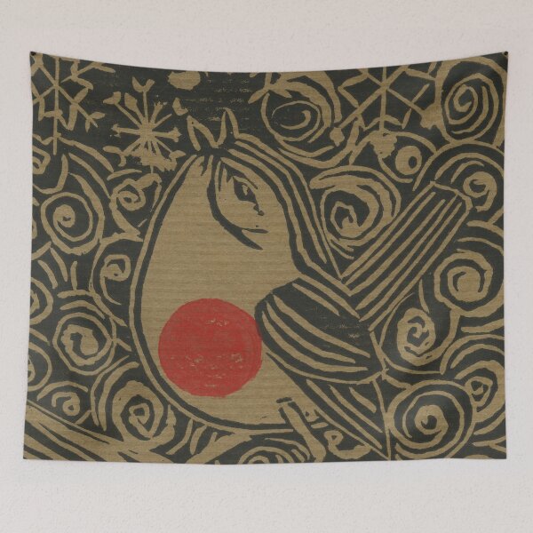 Item preview, The Robin Sings in Winter - Black Lino Cut Print on Kraft Paper designed and sold by LymphomaLass.