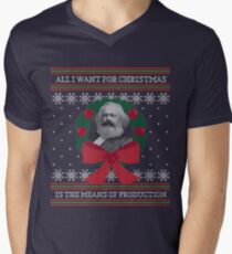 Karl Marx "Seize the Means of Production" Funny Ugly Christmas Sweater Men's V-Neck T-Shirt