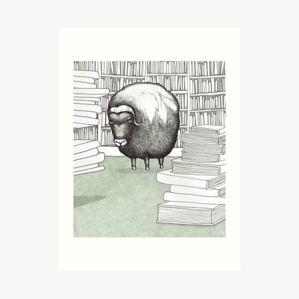 Ox in a Library Art Print