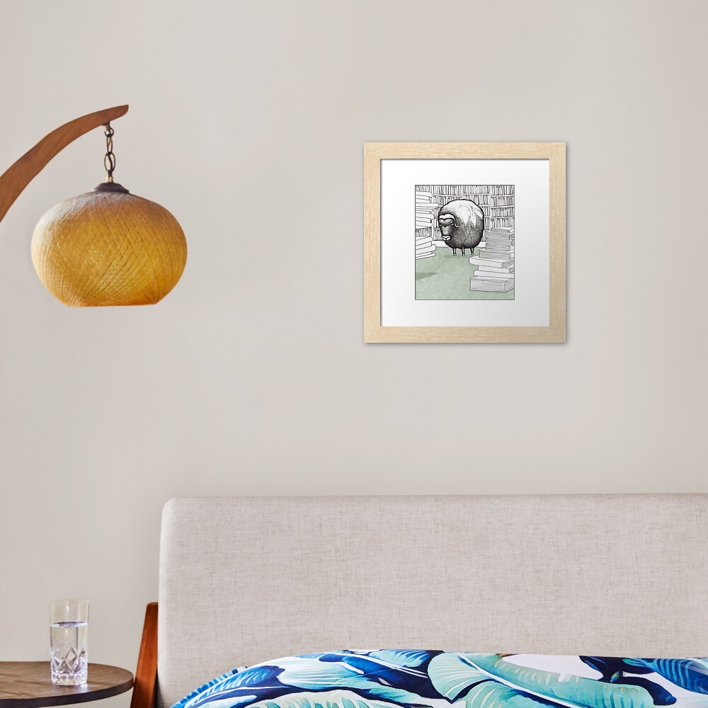 Ox in a Library Framed Art Print