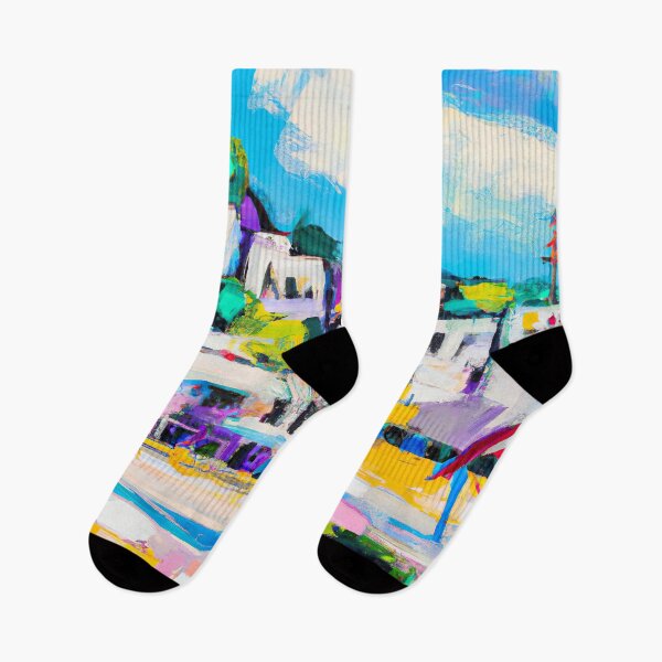Item preview, Coastal Town - Abstract Impressionist Painting - Blue, Yellow and Green designed and sold by Inomaly Art.
