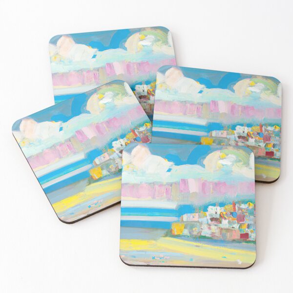 Item preview, Ocean Village View - Abstract Art Painting - Blue, Yellow and Pink designed and sold by Inomaly Art.