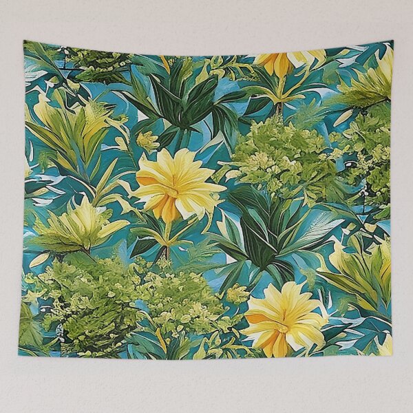 Item preview, Vibrant Van Gogh Style Yellow Flower Pattern Over Green Leaves designed and sold by sunflowerlight.