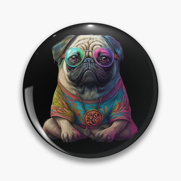 Item preview, Funny pug hippie designed and sold by AnimalArtPhotos.