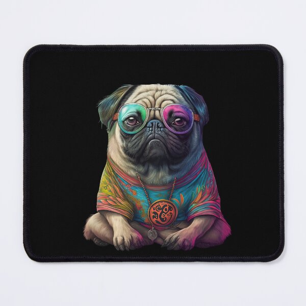 Item preview, Funny pug hippie designed and sold by AnimalArtPhotos.
