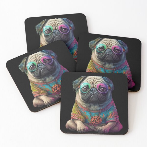 Item preview, Funny pug hippie designed and sold by AnimalArtPhotos.