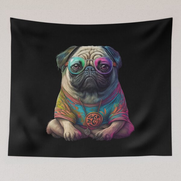 Item preview, Funny pug hippie designed and sold by AnimalArtPhotos.