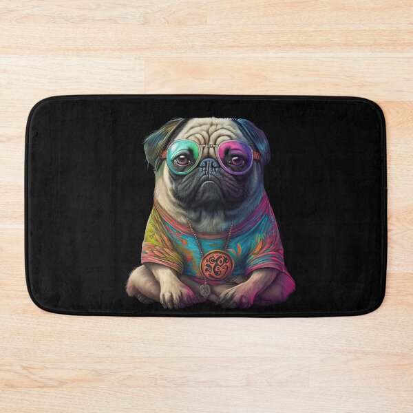 Item preview, Funny pug hippie designed and sold by AnimalArtPhotos.