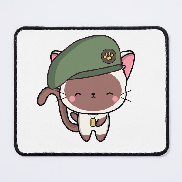 Item preview, Cute White Cat wearing a green beret designed and sold by Pet Station.