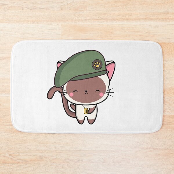 Item preview, Cute White Cat wearing a green beret designed and sold by Pet Station.