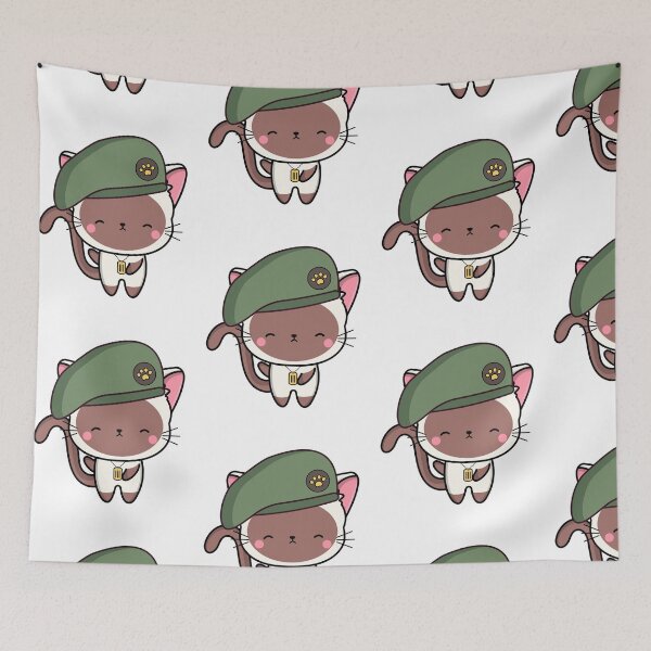 Item preview, Cute White Cat wearing a green beret designed and sold by Pet Station.