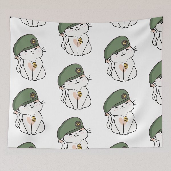 Item preview, Cute White Cat wearing a green beret designed and sold by Pet Station.