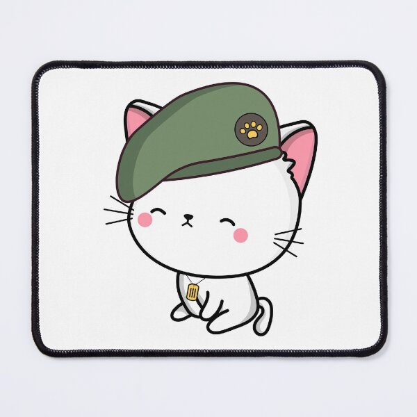 Item preview, Cute White Cat wearing a green beret designed and sold by Pet Station.