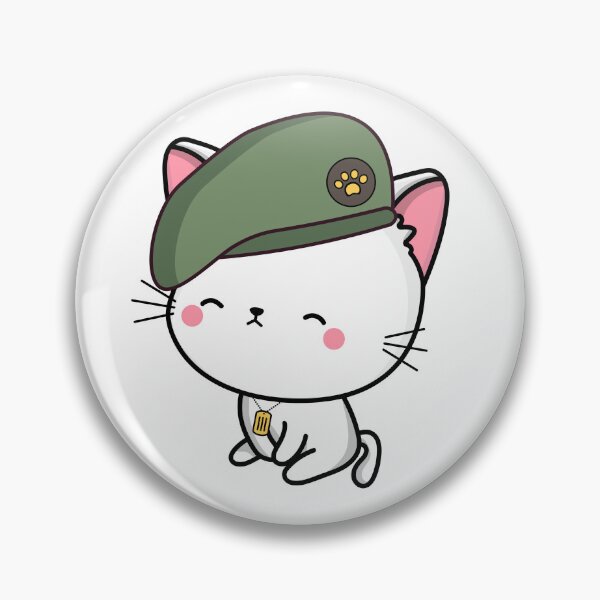 Item preview, Cute White Cat wearing a green beret designed and sold by Pet Station.