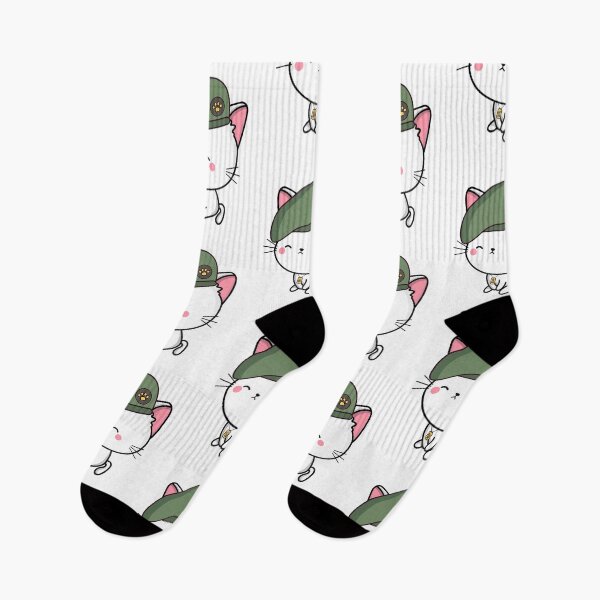 Item preview, Cute White Cat wearing a green beret designed and sold by Pet Station.