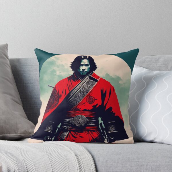 Artikelvorschau, Samurai Anger, japanischer Mann in roten Gewändern mit dem Mond als Hintergrund entworfen und verkauft von AlePosters.