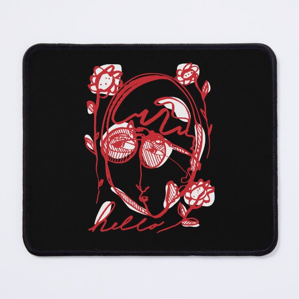Item preview, Hello Darlin Abstract Face with Glasses and Flowers Line Art Red and White Design designed and sold by SleepingInCo.