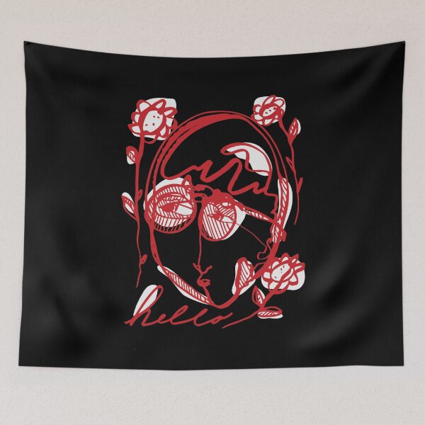 Item preview, Hello Darlin Abstract Face with Glasses and Flowers Line Art Red and White Design designed and sold by SleepingInCo.